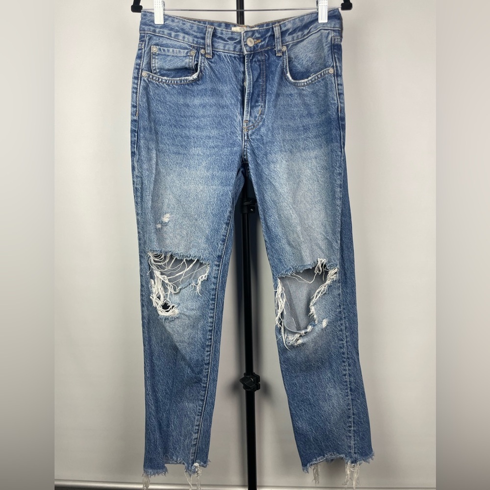 We The Free Maggie Mid Rise Distressed Button Fly Ripped Denim Jeans